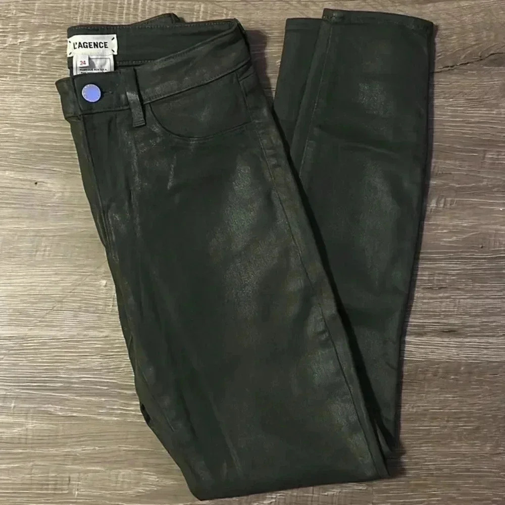 L'AGENCE // Margot Coated Crop High Waist Skinny Jeans